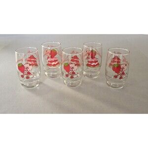 Set of 5 Vintage STRAWBERRY SHORTCAKE American Greetings Small Juice Glasses
